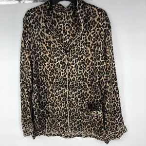 Victoria's Secret Leopard Animal Print Long Sleeve Pants Pajama Set Silky Large